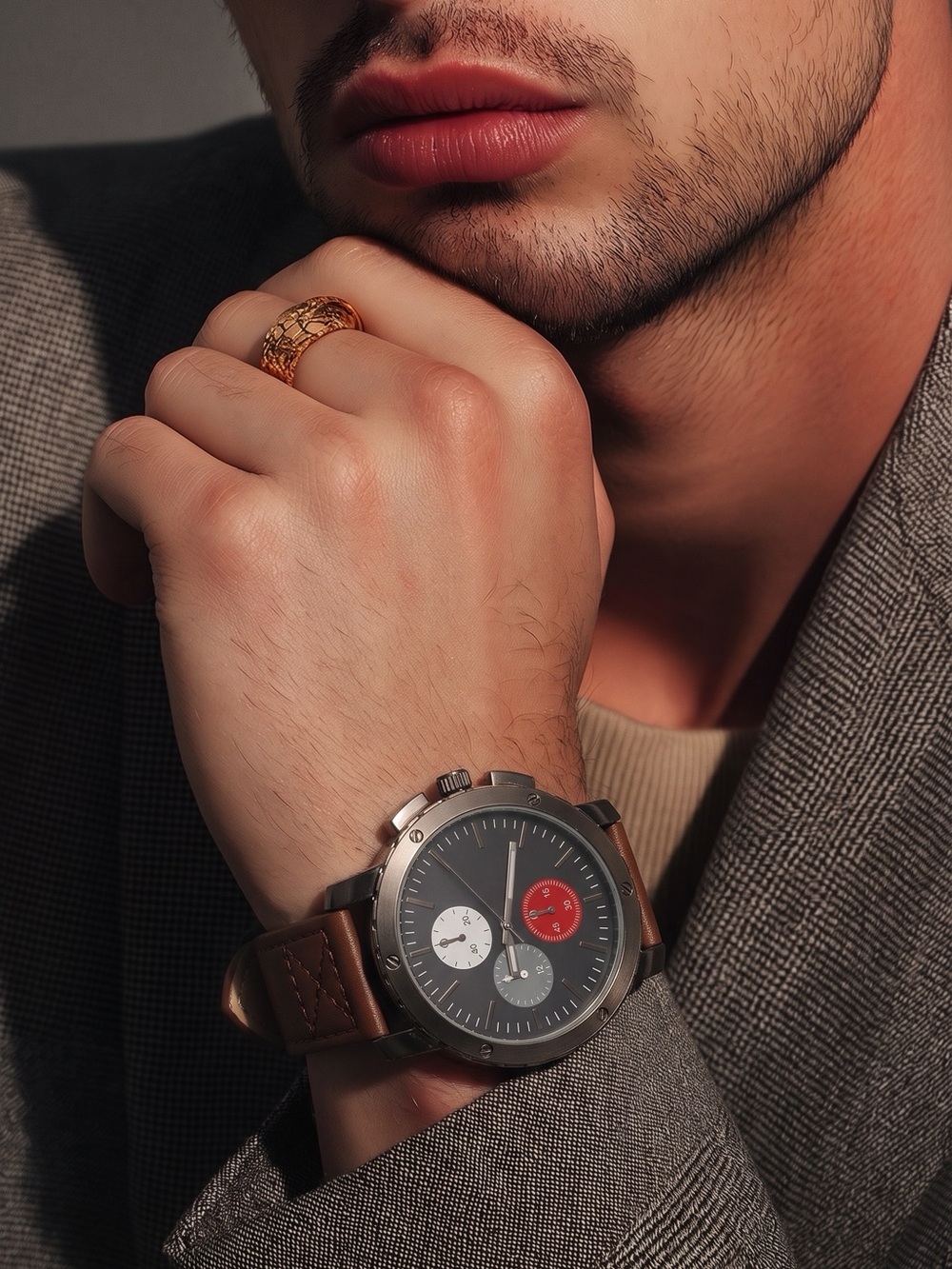 Chronograph Watch Gunmetal Tone With Three Sub Dials New Battery!